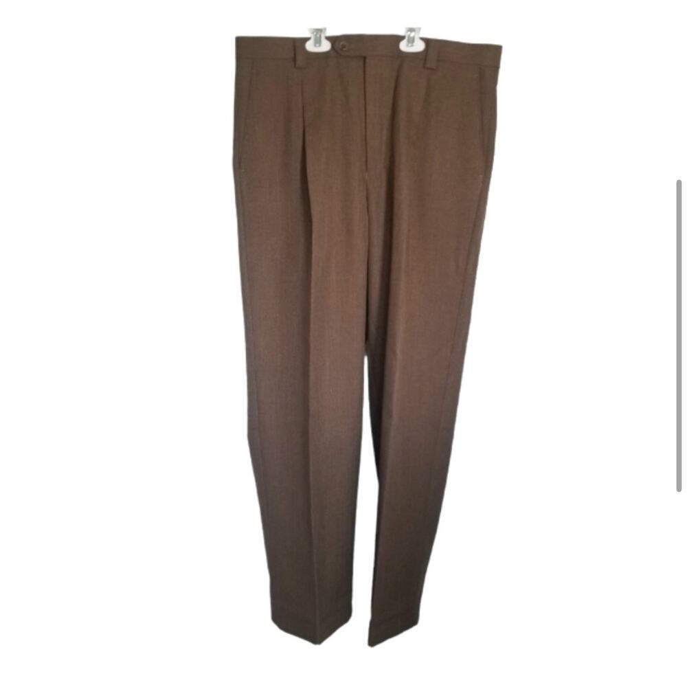 EJ Samuel Men’s 36W Brown Pleated Dress Pants Classic Tailored Fit